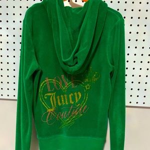 Vintage Juicy hoodie in lucky green terry.  Minor pull, see pics.